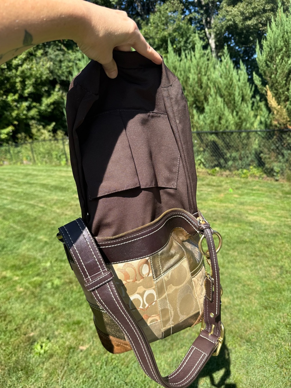 Vintage Y2K Coach Signature Patchwork Gold Brown Hobo Crossbody Bag - Picture 9 of 15